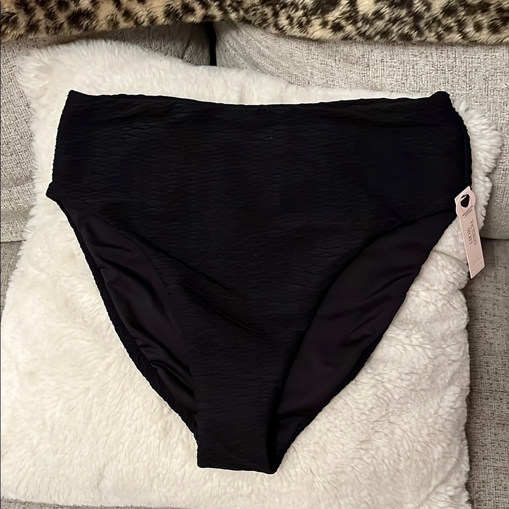 NWT Victoria’s Secret swimsuit bottom, textured, black, size Large